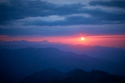 Sunset Over French Mountain Peaks 4K 5K Wallpaper