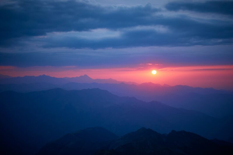 Sunset Over French Mountain Peaks 4K 5K Wallpaper