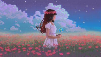 Lofi Spring Dreamer in Flower Fields 4K 5K Wallpaper