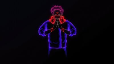 Sukuna Neon Outline 4K 5K Wallpaper