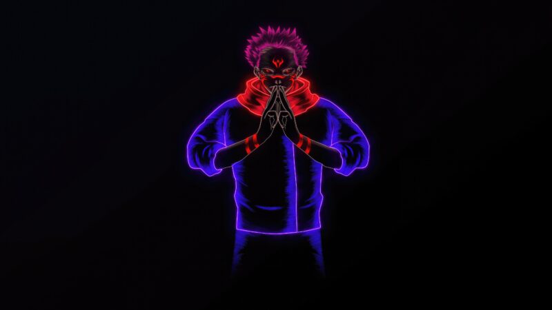 Sukuna Neon Outline 4K 5K Wallpaper