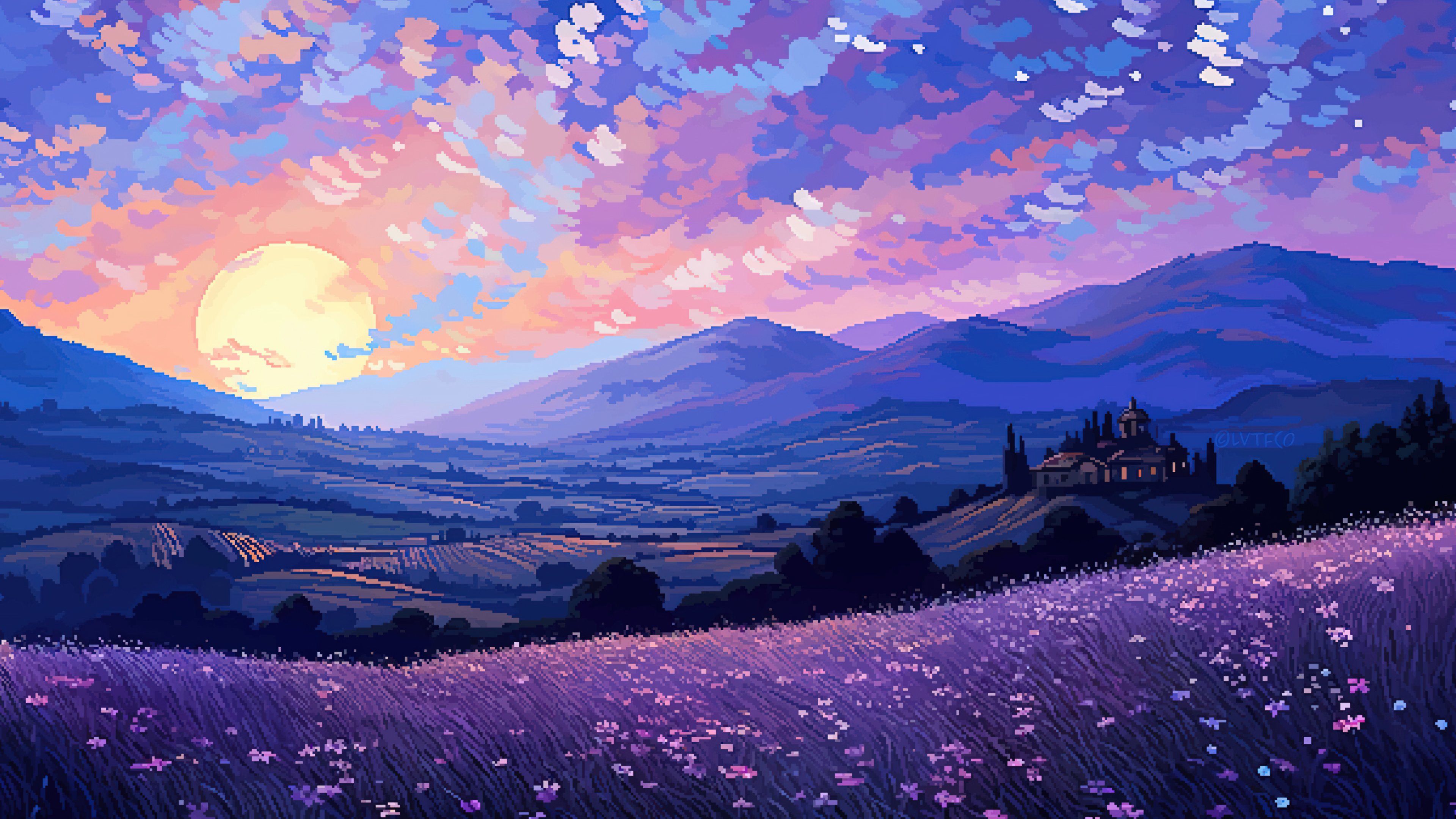 Sunset Over Tuscan Lavender Dreams 4K Wallpaper