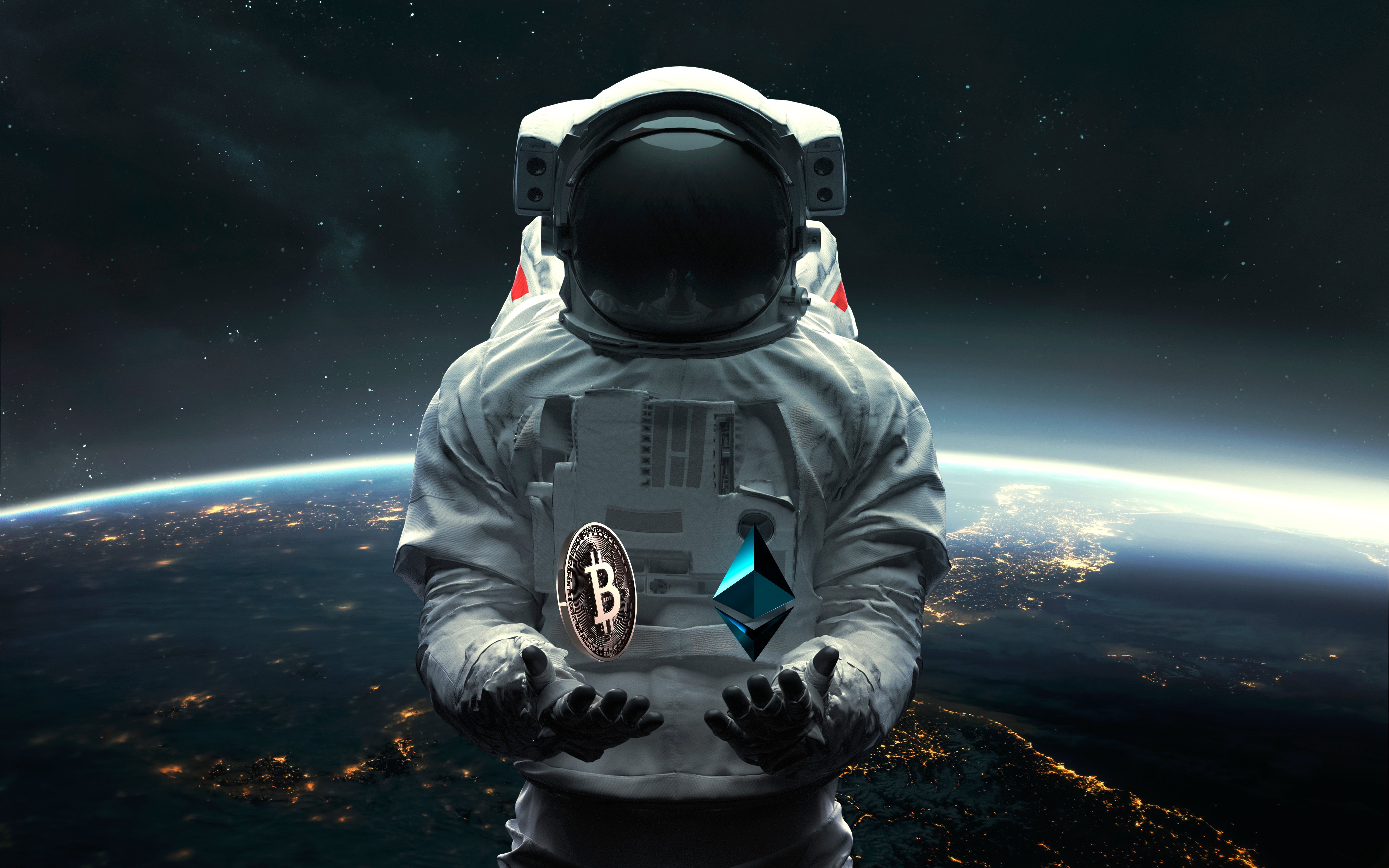 Crypto Voyager: Bitcoin in Space 4K 5K Wallpaper