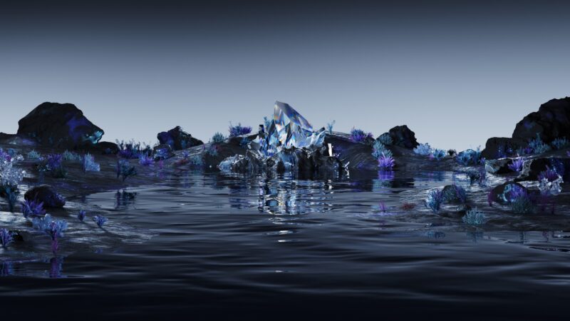 Crystal Midnight: Surreal Water Dreamscape 4K Wallpaper