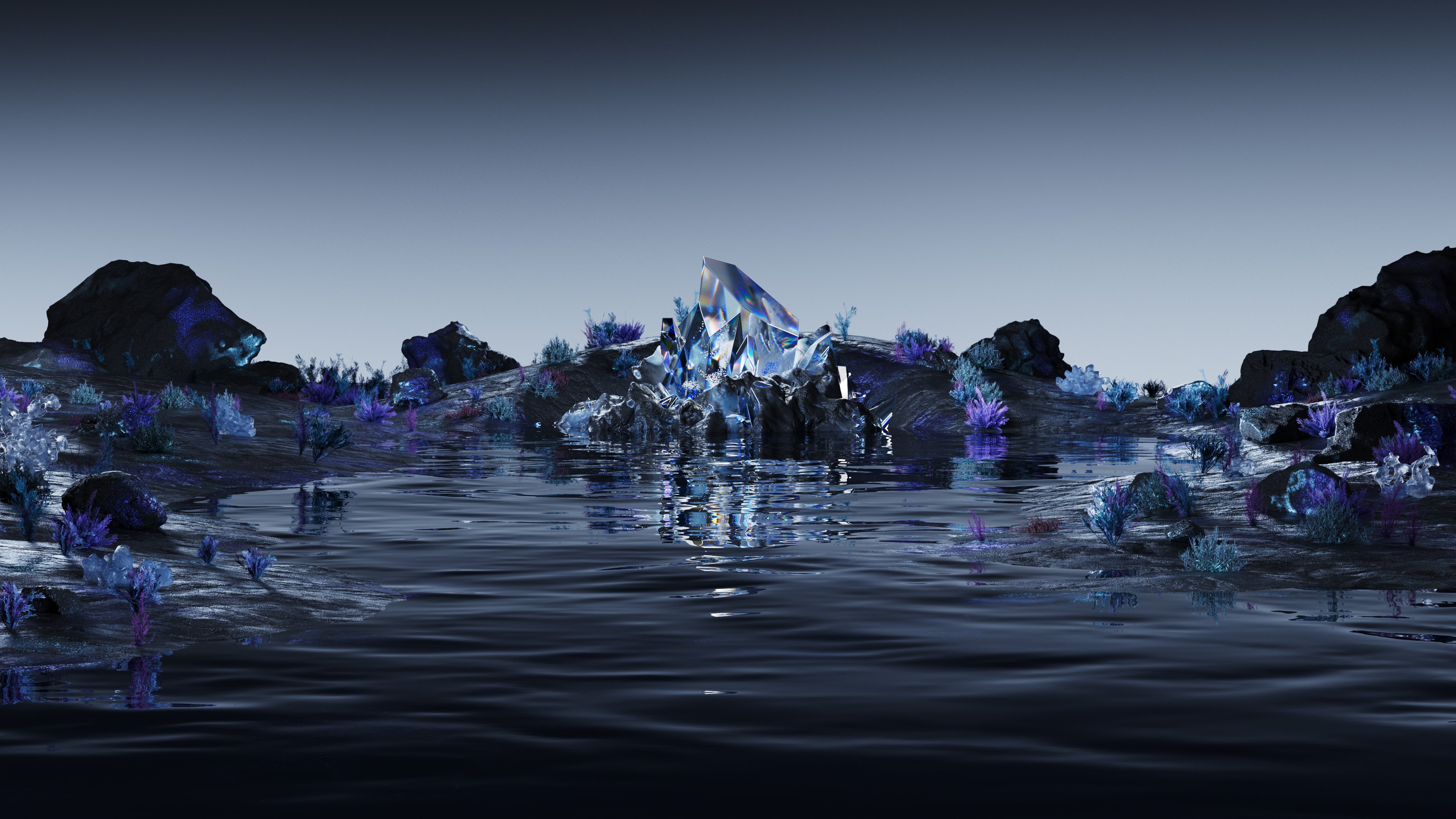 Crystal Midnight: Surreal Water Dreamscape 4K Wallpaper