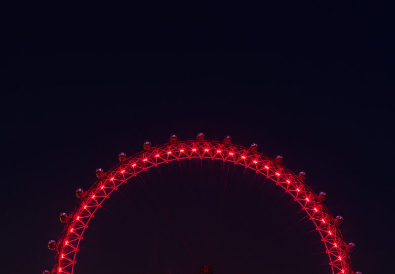 London Eye: A Crimson Arch in Night's Embrace 4K 5K Wallpaper