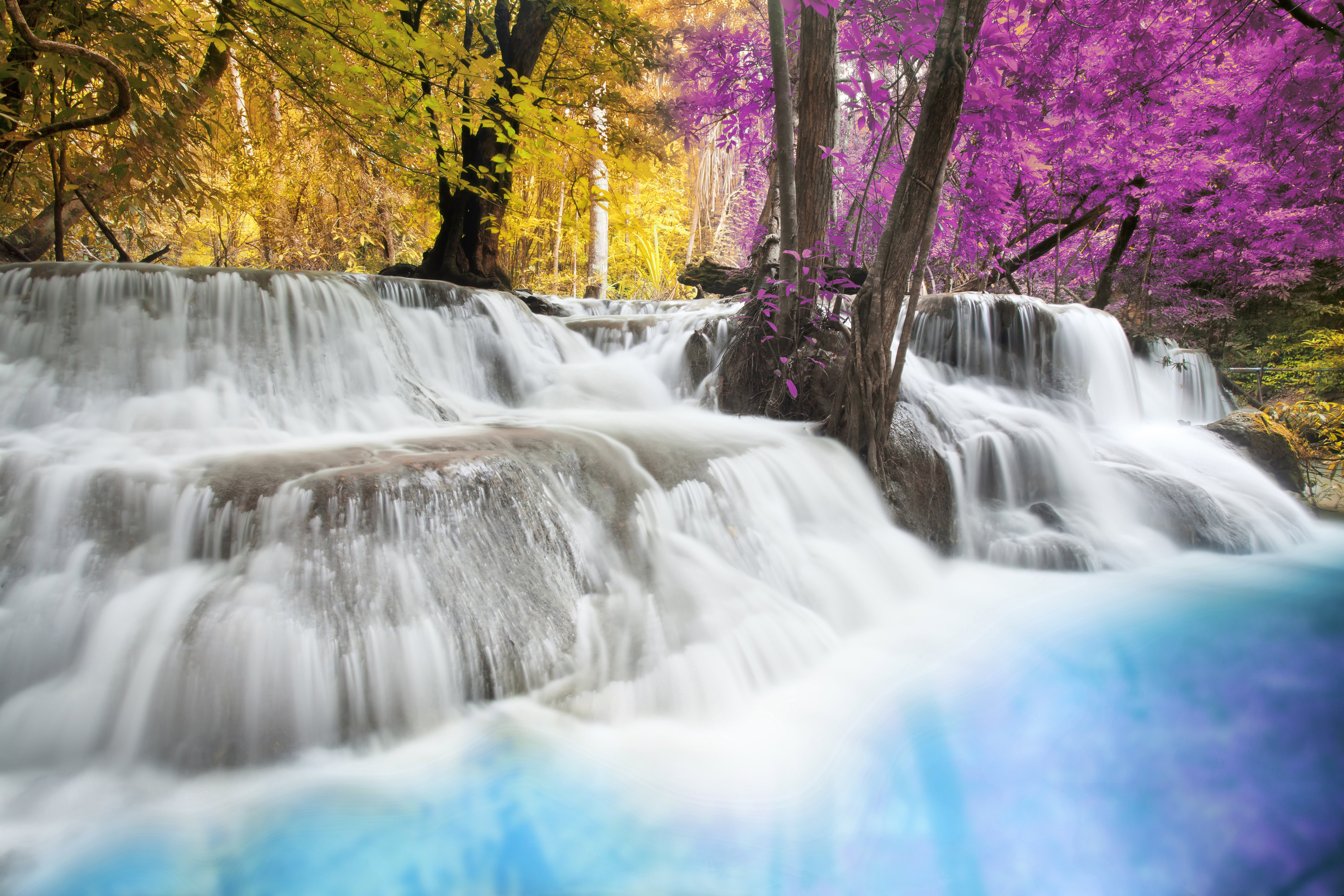 Magical Erawan Falls: Seasons Collide 4K 5K Wallpaper