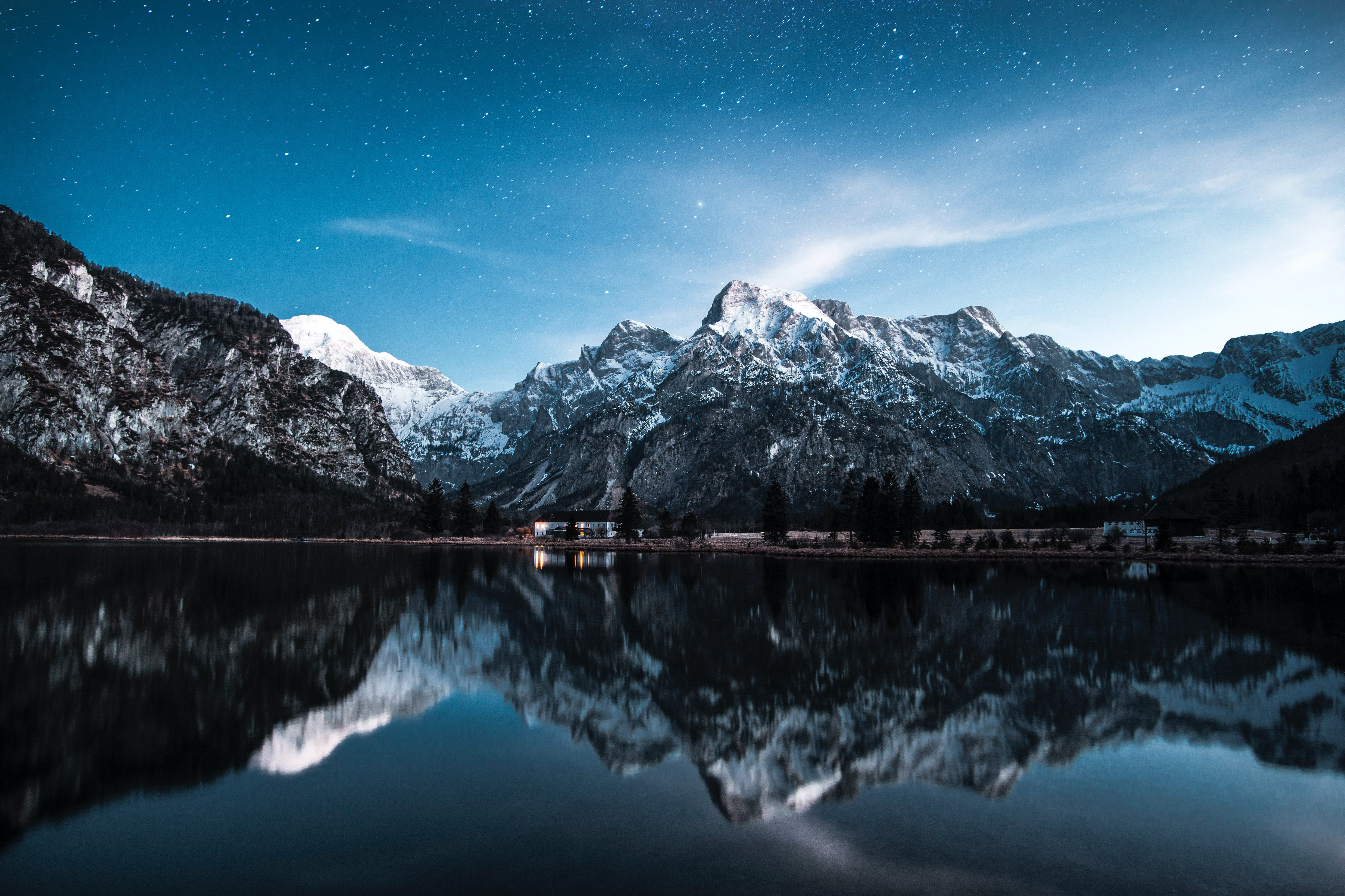 Starry Night at Almsee Alpine Reflection 4K 5K Wallpaper