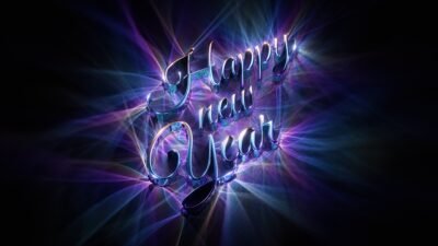 Luminous New Year 3D Text 4K 5K Wallpaper
