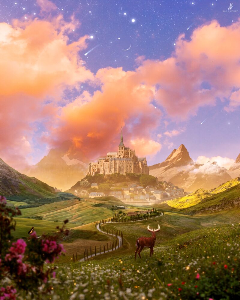 Enchanted Castle Mountain Realm 4K Wallpaper