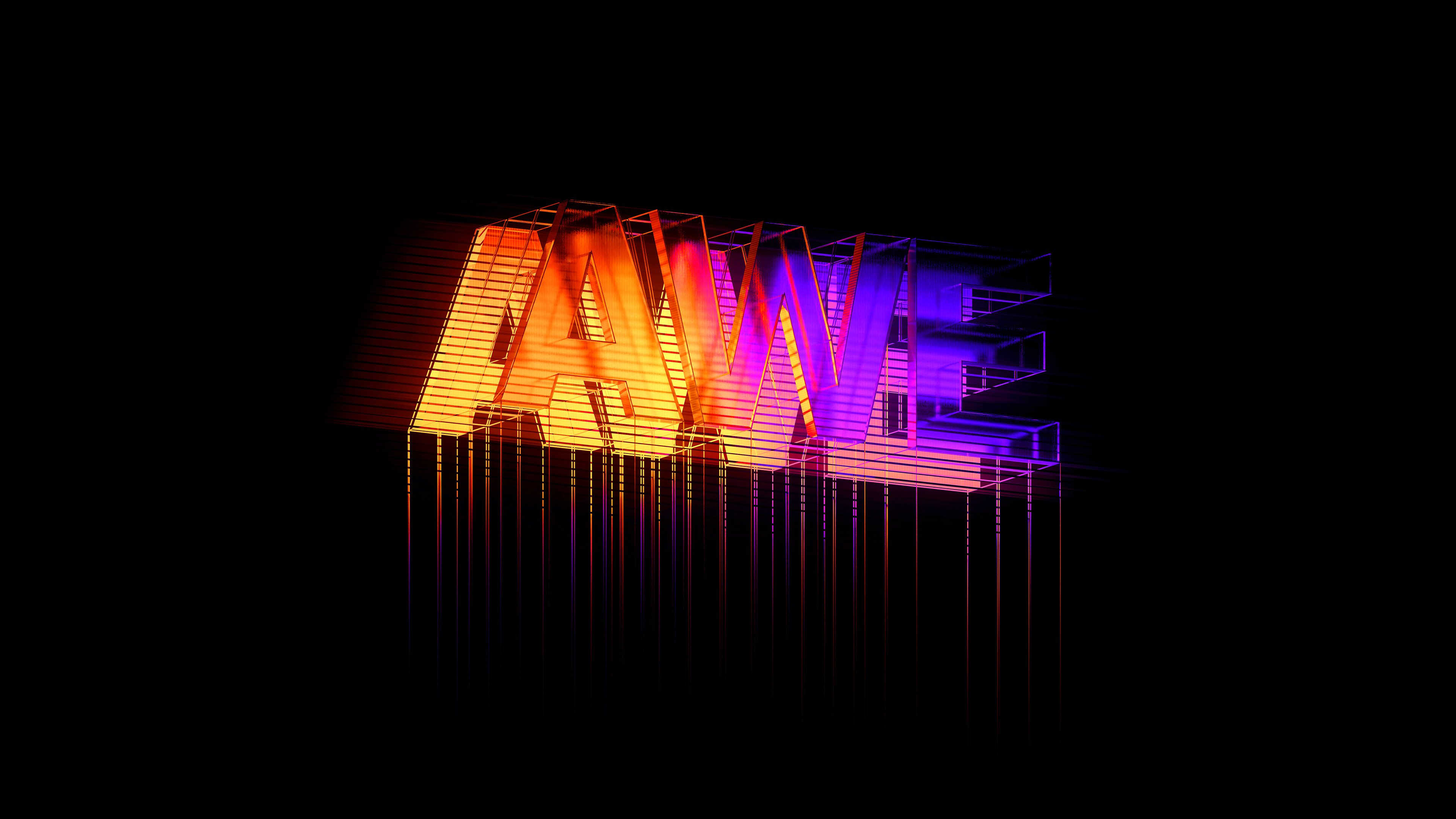 Neon Awe: Glowing Typography 4K Wallpaper