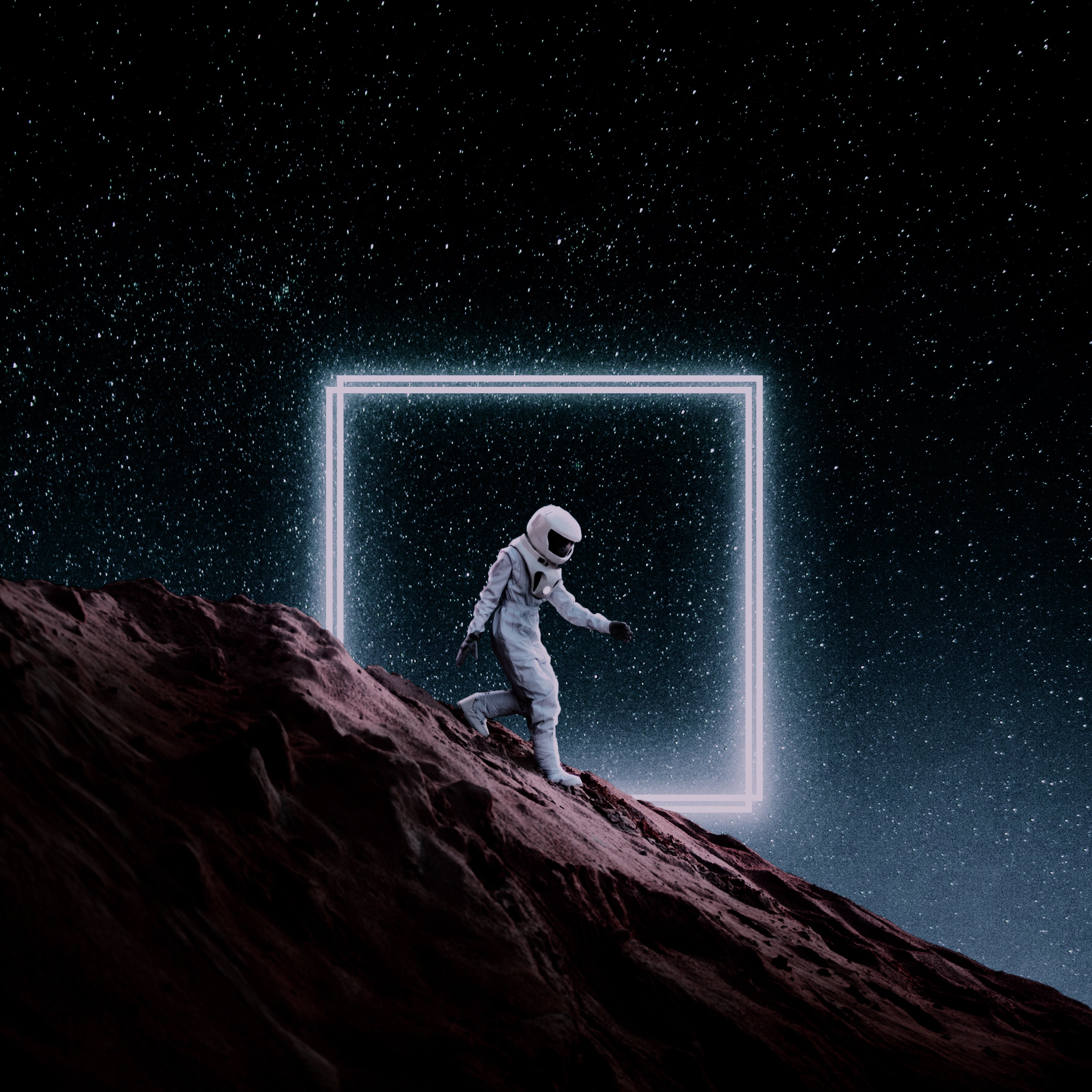 Astronaut's Glowing Portal to Infinity Wallpaper