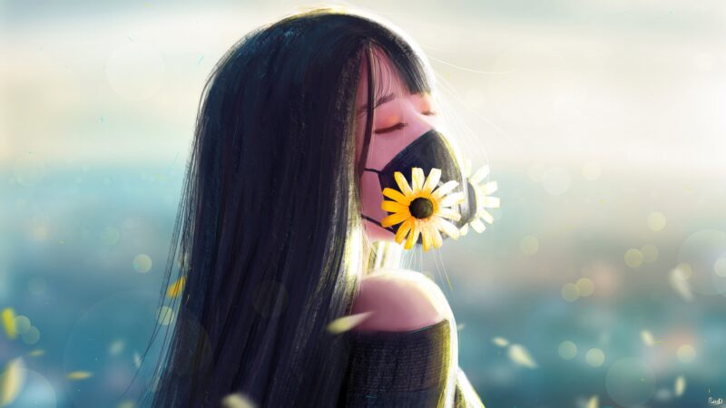 Sunflower Girl's Serene Moment 4K Wallpaper