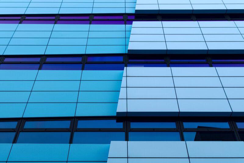 Rijn Tower's Glass Facade in Blue Tones 4K 5K Wallpaper