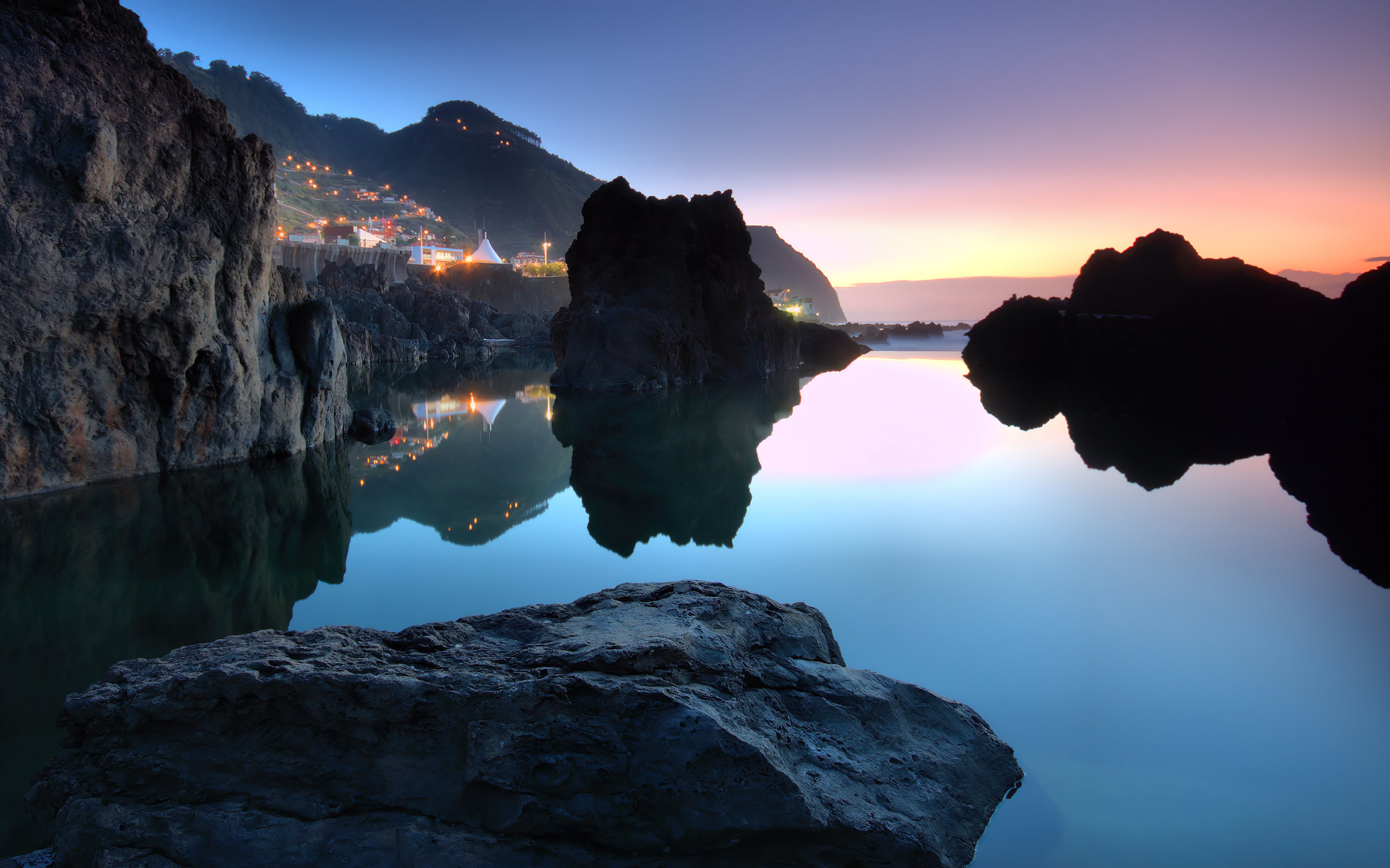 Porto Moniz: Twilight Reflections 4K Wallpaper