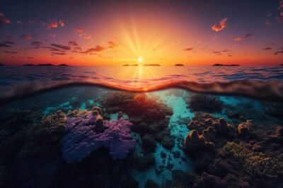 Sunset Beneath the Waves 4K 5K 8K Wallpaper