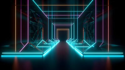 Neon Lines: Digital Corridor Convergence 4K 5K Wallpaper