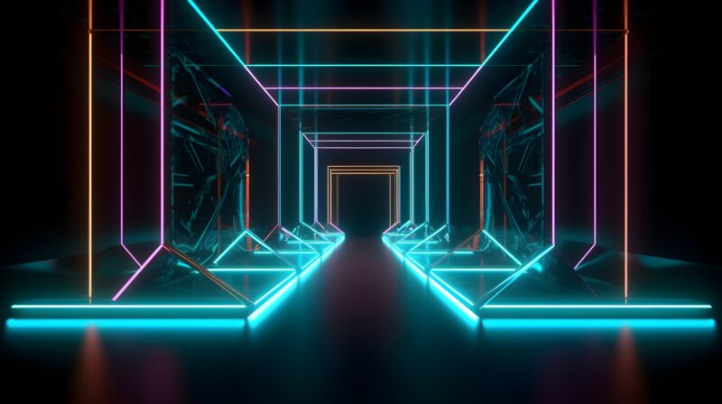Neon Lines: Digital Corridor Convergence 4K 5K Wallpaper