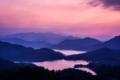 Misty Mountain Lakes at Twilight 4K 5K Wallpaper