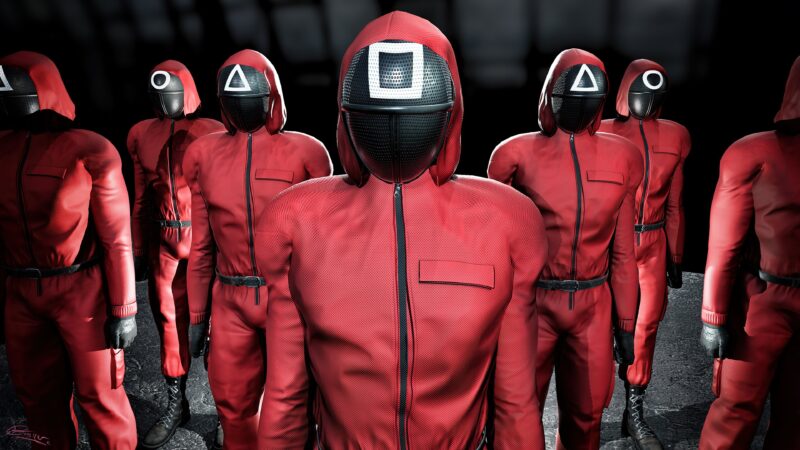 Squid Game: Red Guard Lineup 4K Wallpaper