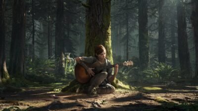 Ellie's Acoustic Moment in Infected Woods 4K Wallpaper