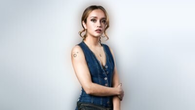 Olivia Cooke: Elegant Denim Portrait 4K 5K Wallpaper