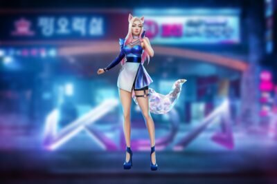 KDA Ahri: Neon Night League Star 4K 5K 8K Wallpaper