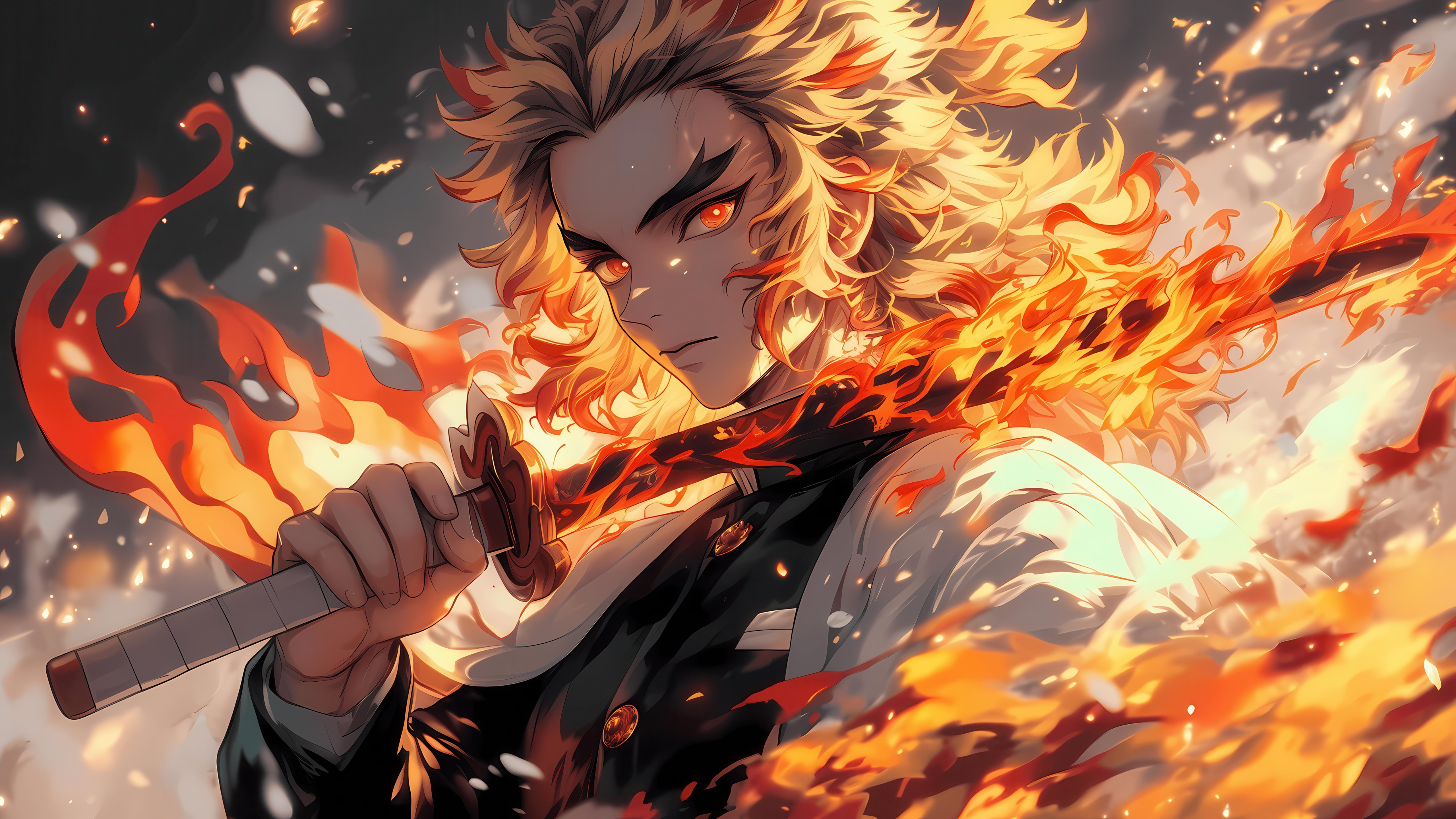 Kyojuro: Flame Hashira's Burning Resolve 4K 5K Wallpaper