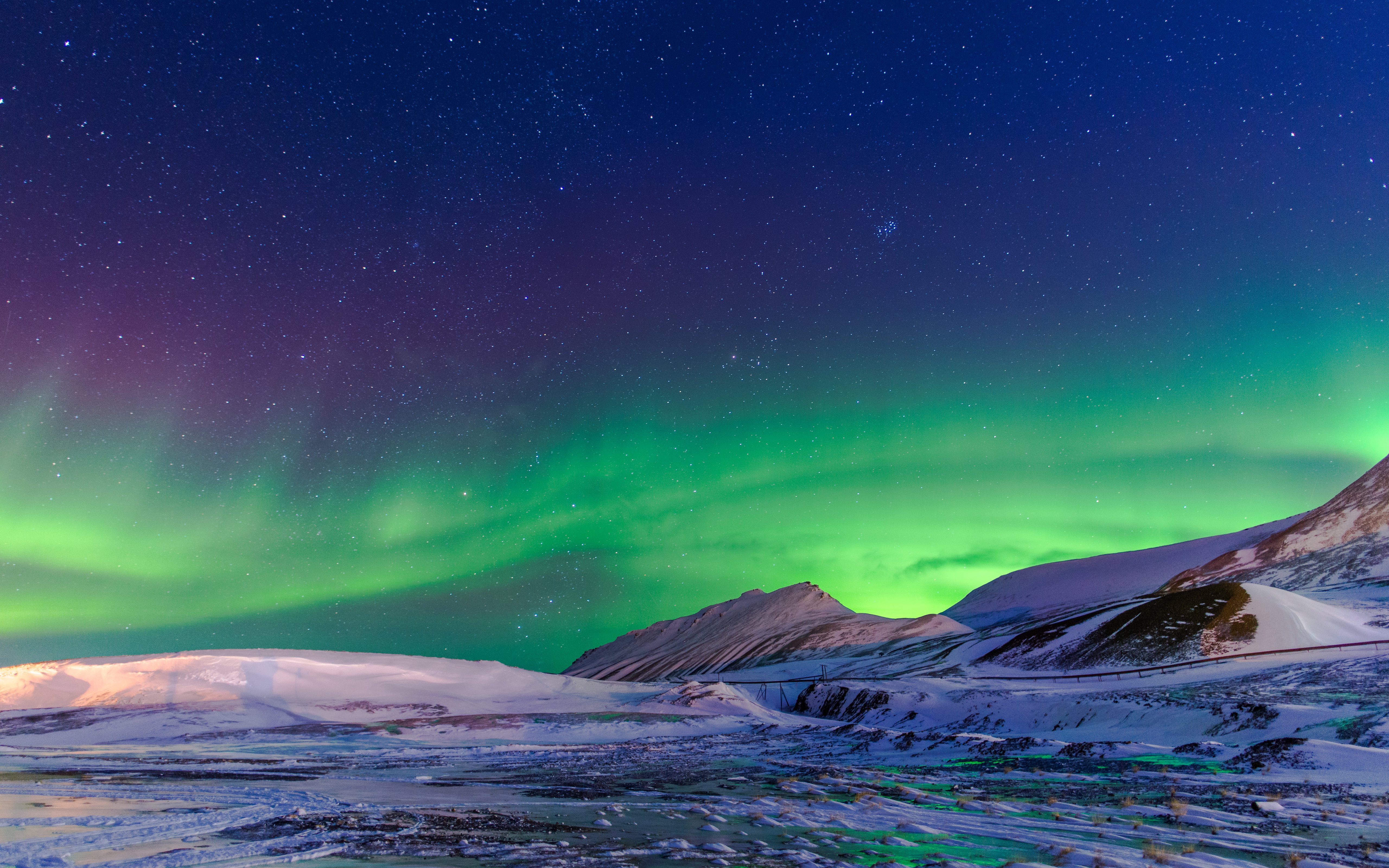Northern Lights Dance Over Norwegian Landscape 4K 5K Wallpaper