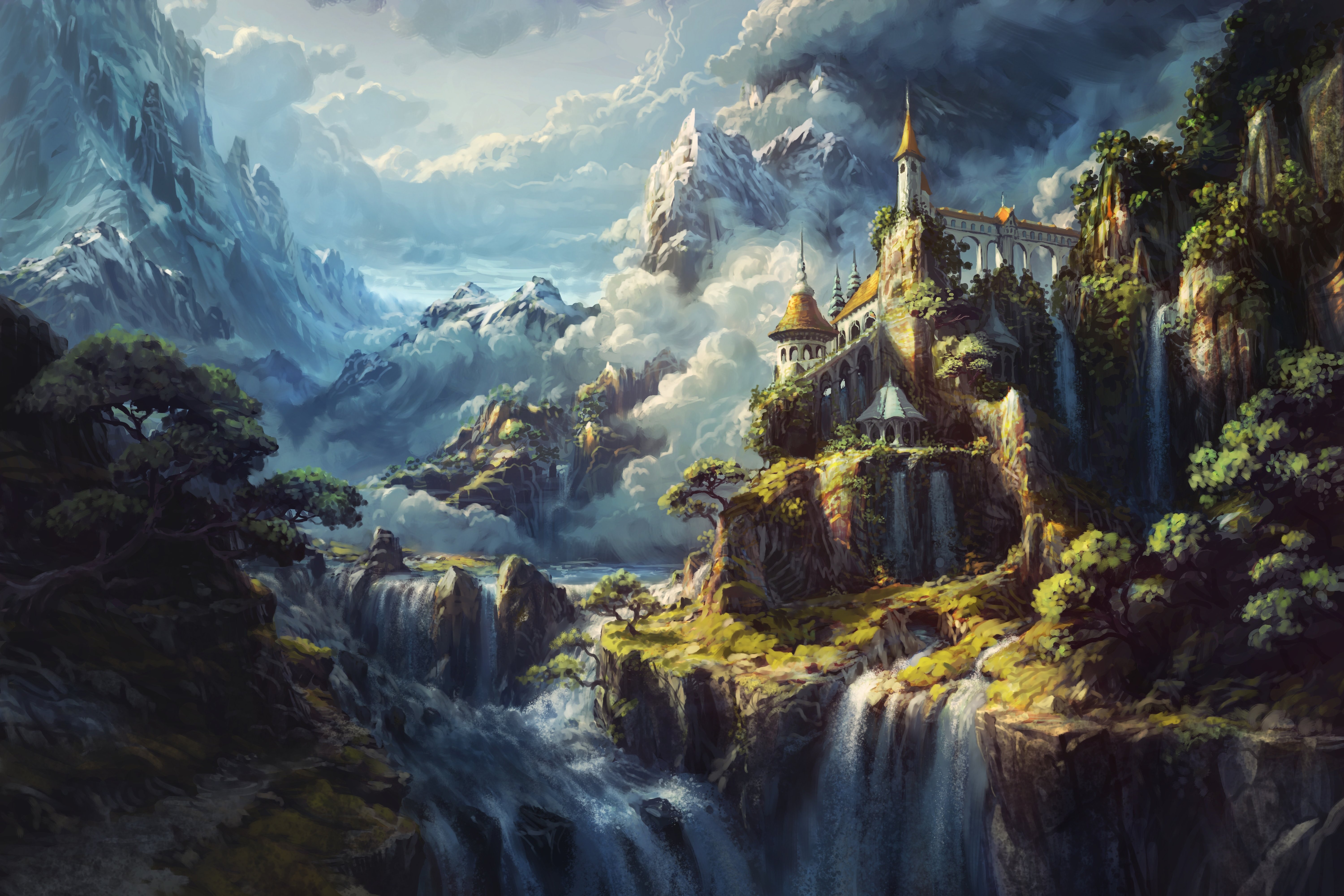 Castle of Celestial Cascades 4K 5K Wallpaper