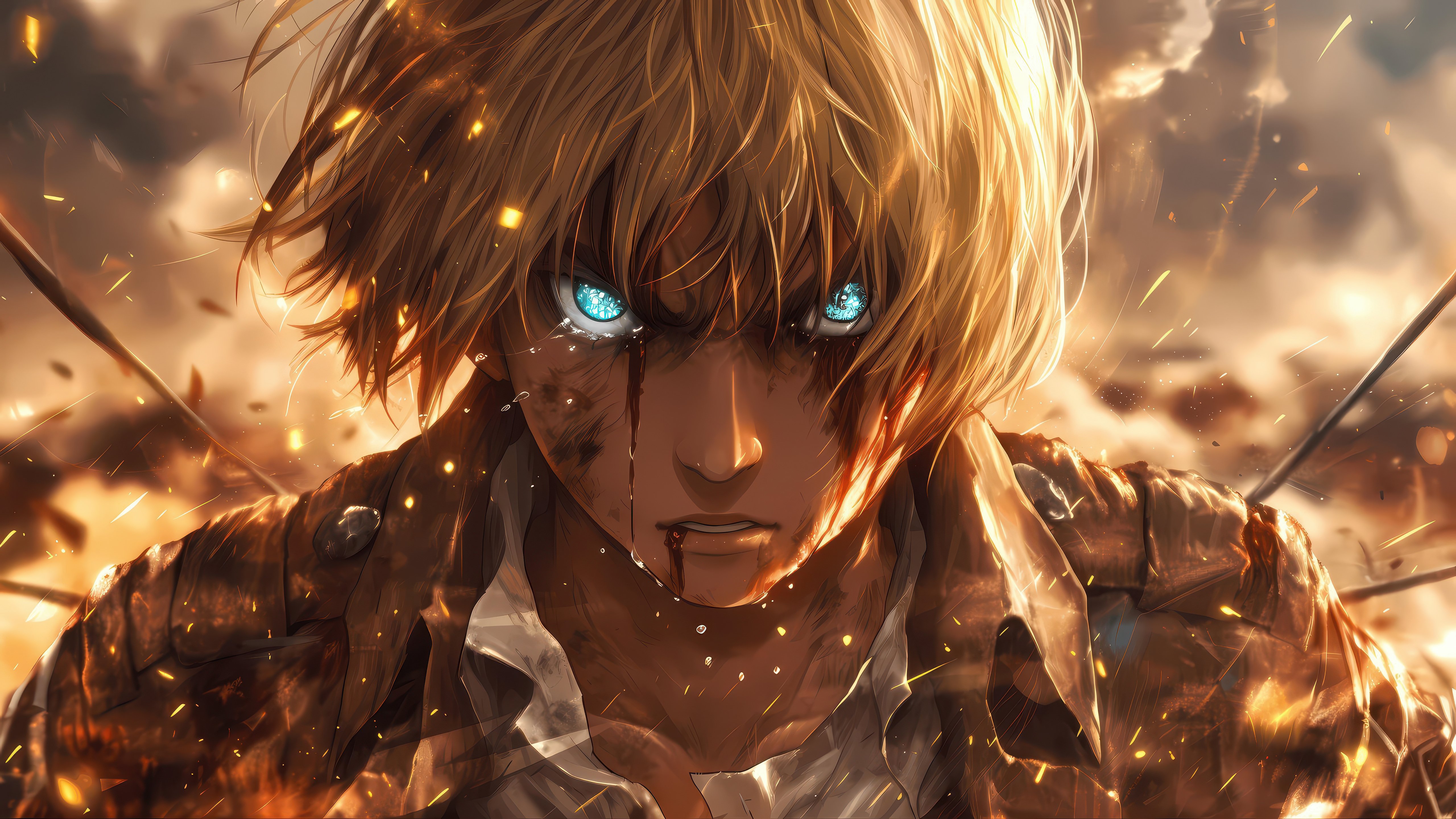 Armin's Fiery Resolve 4K 5K Wallpaper