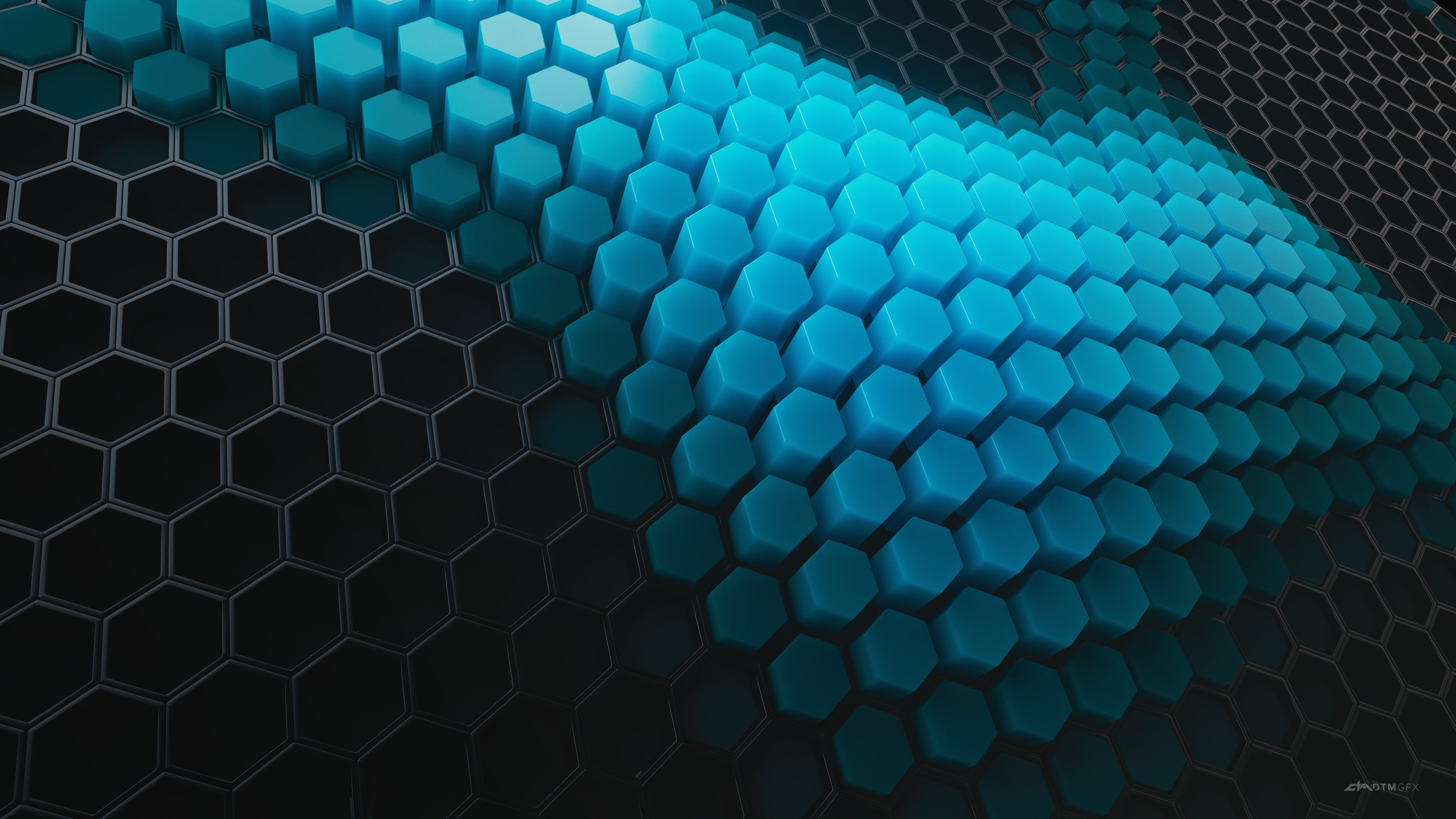 Cyan Hexagon Wave 4K Wallpaper