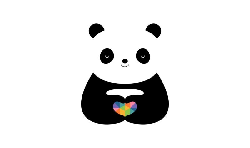 Cute Panda's Colorful Love 4K Wallpaper