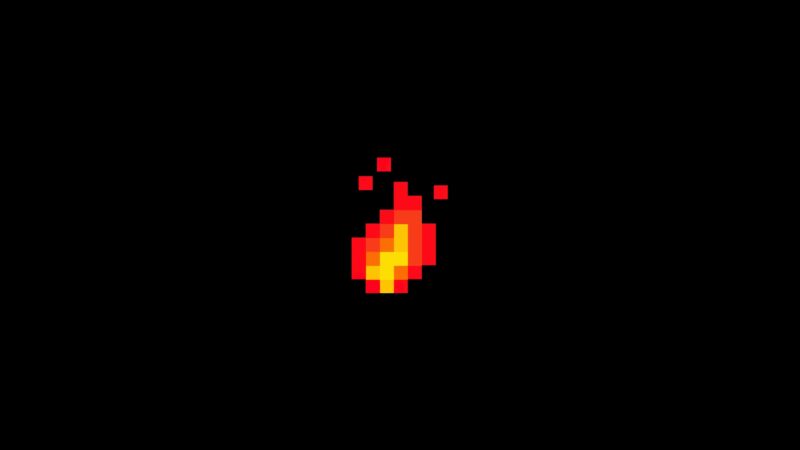 Pixel Flame: Burning Essence 4K 5K Wallpaper