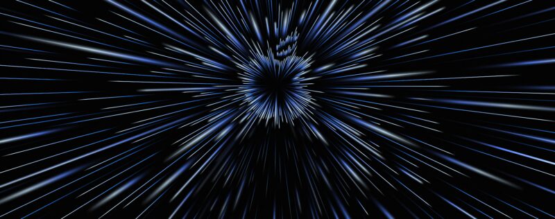 Hyperdrive: Apple's Dark Cosmic Journey 4K Wallpaper