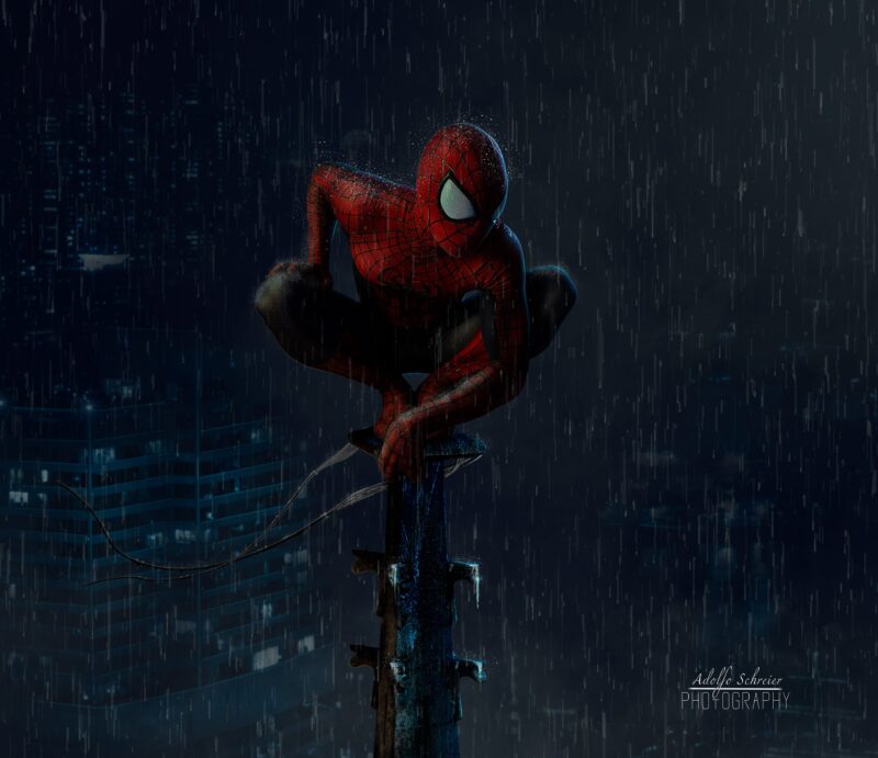 Spider-Man: Rainy Night Sentinel 4K Wallpaper