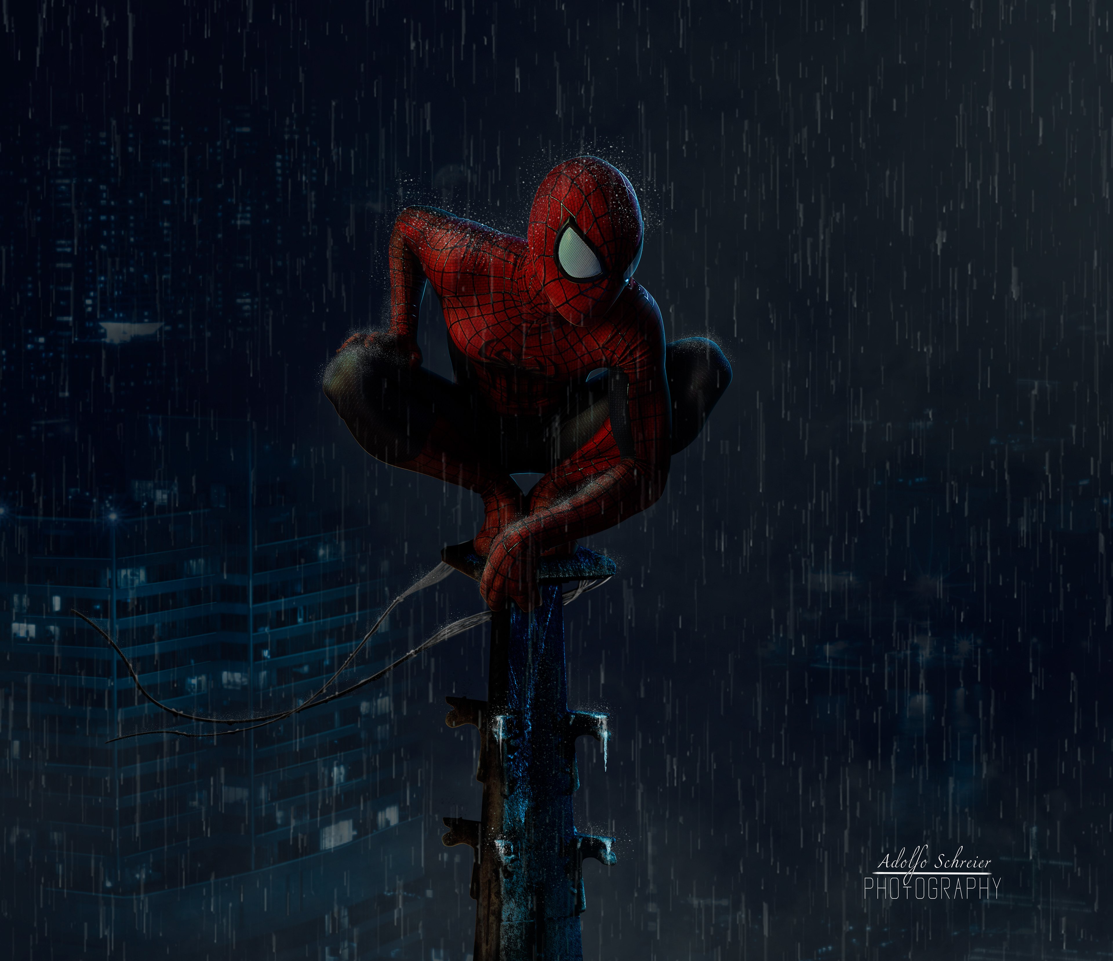 Spider-Man: Rainy Night Sentinel 4K Wallpaper