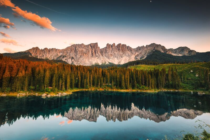 Sunset Serenity at Karersee Lake 4K 5K Wallpaper