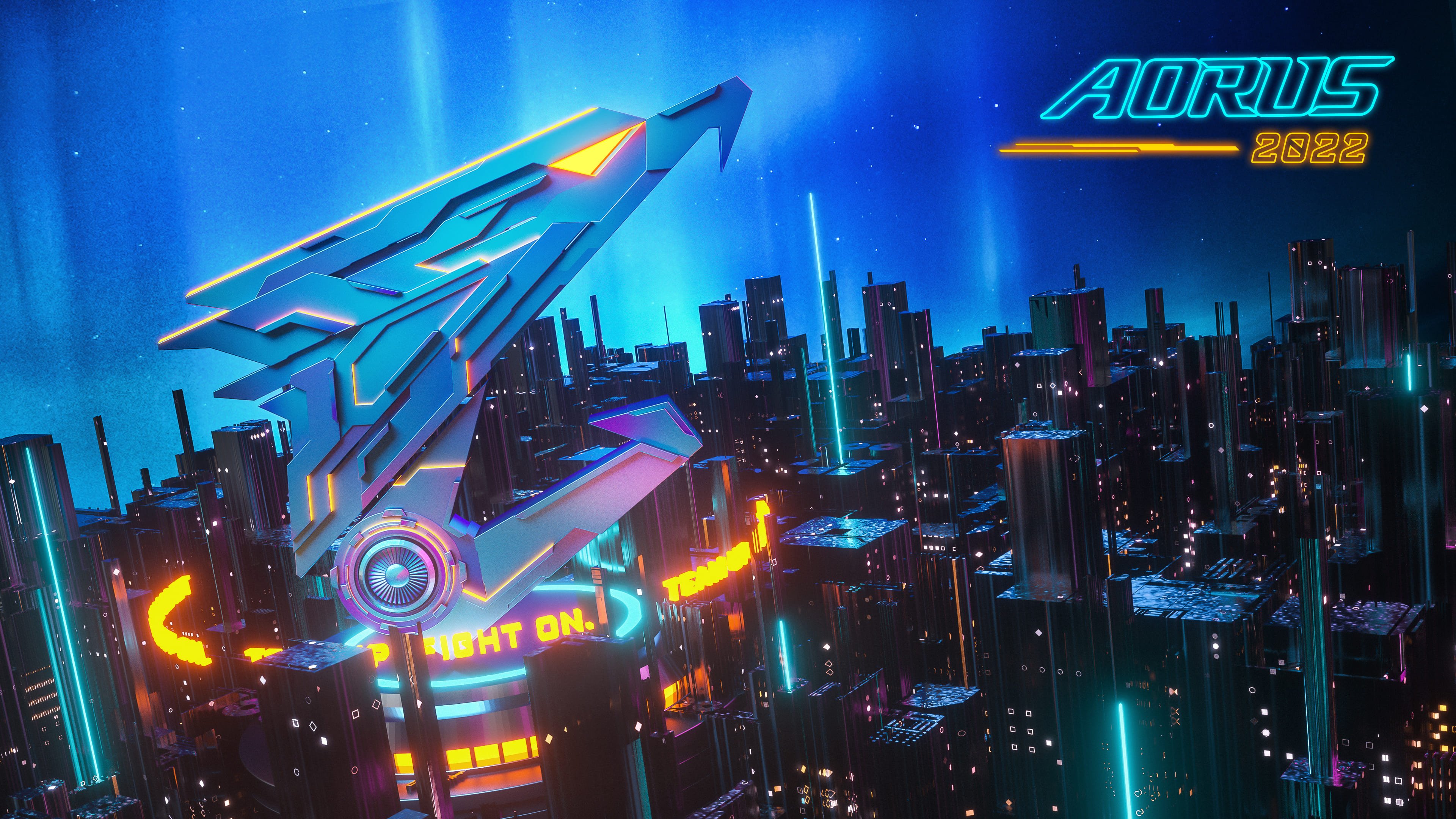 Aorus: Cybernetic Cityscape Battle 4K Wallpaper