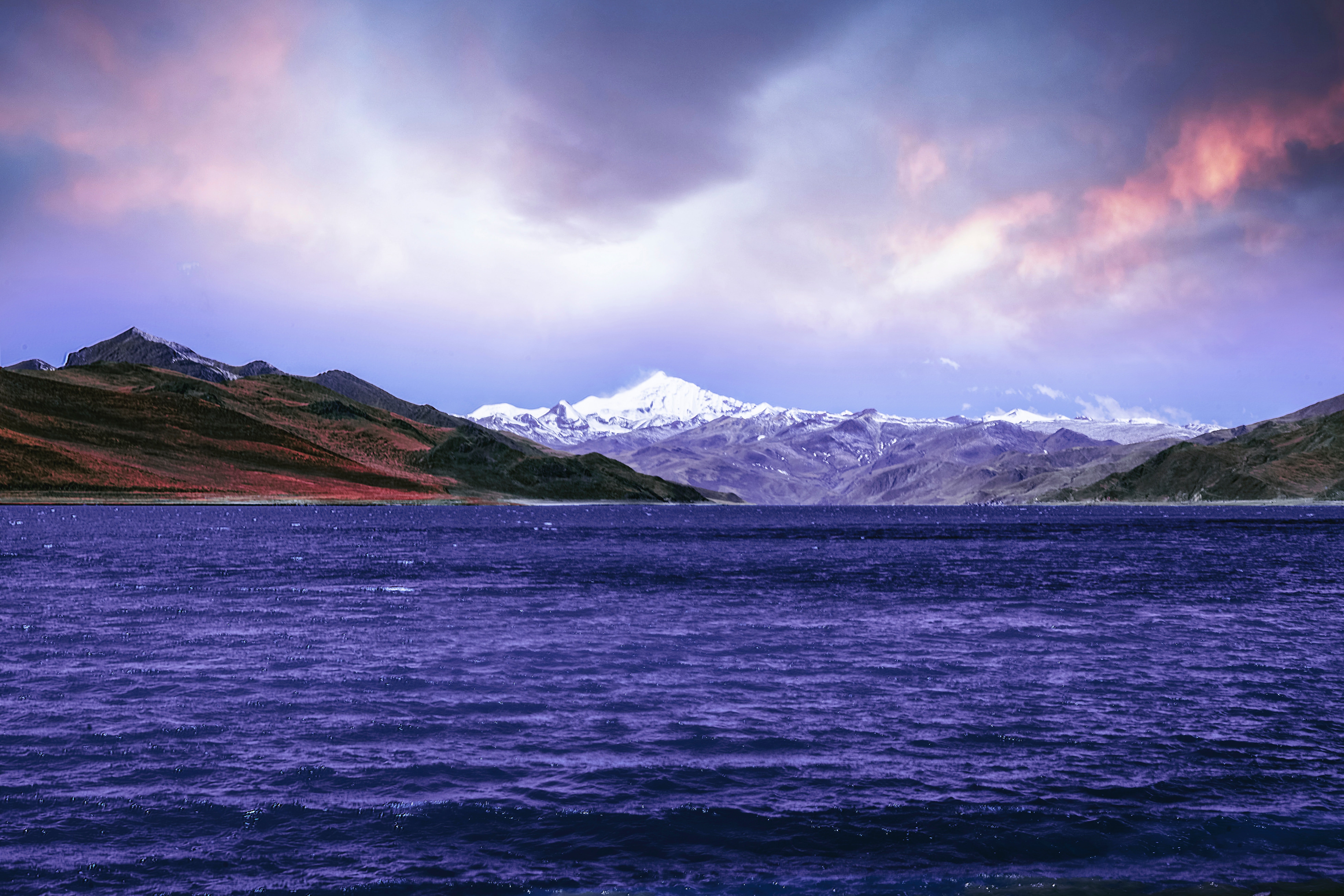 Tibetan Highland Waters Under Pastel Skies 4K 5K 8K Wallpaper