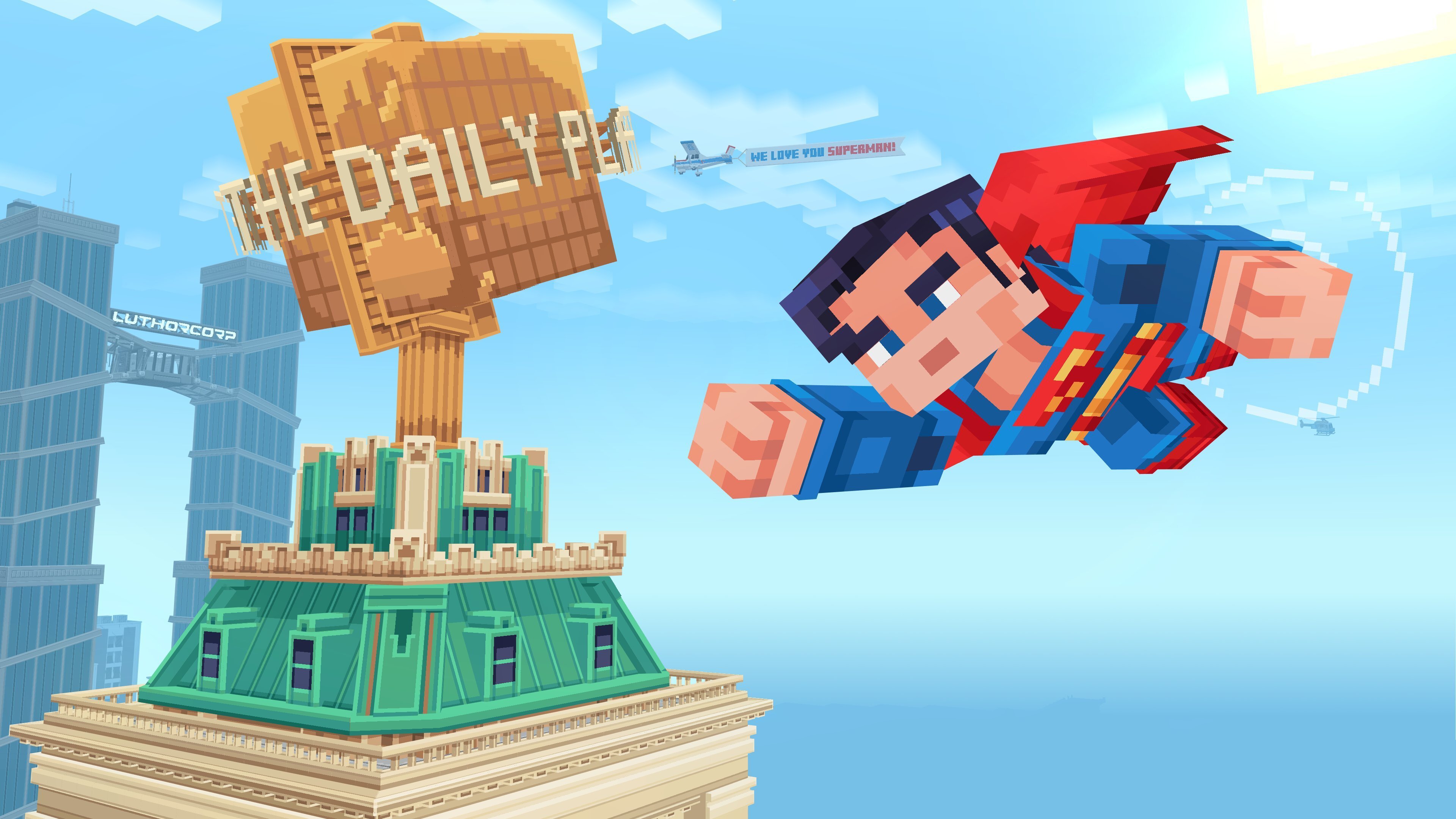 Superman: Blocky Hero Takes Flight 4K Wallpaper
