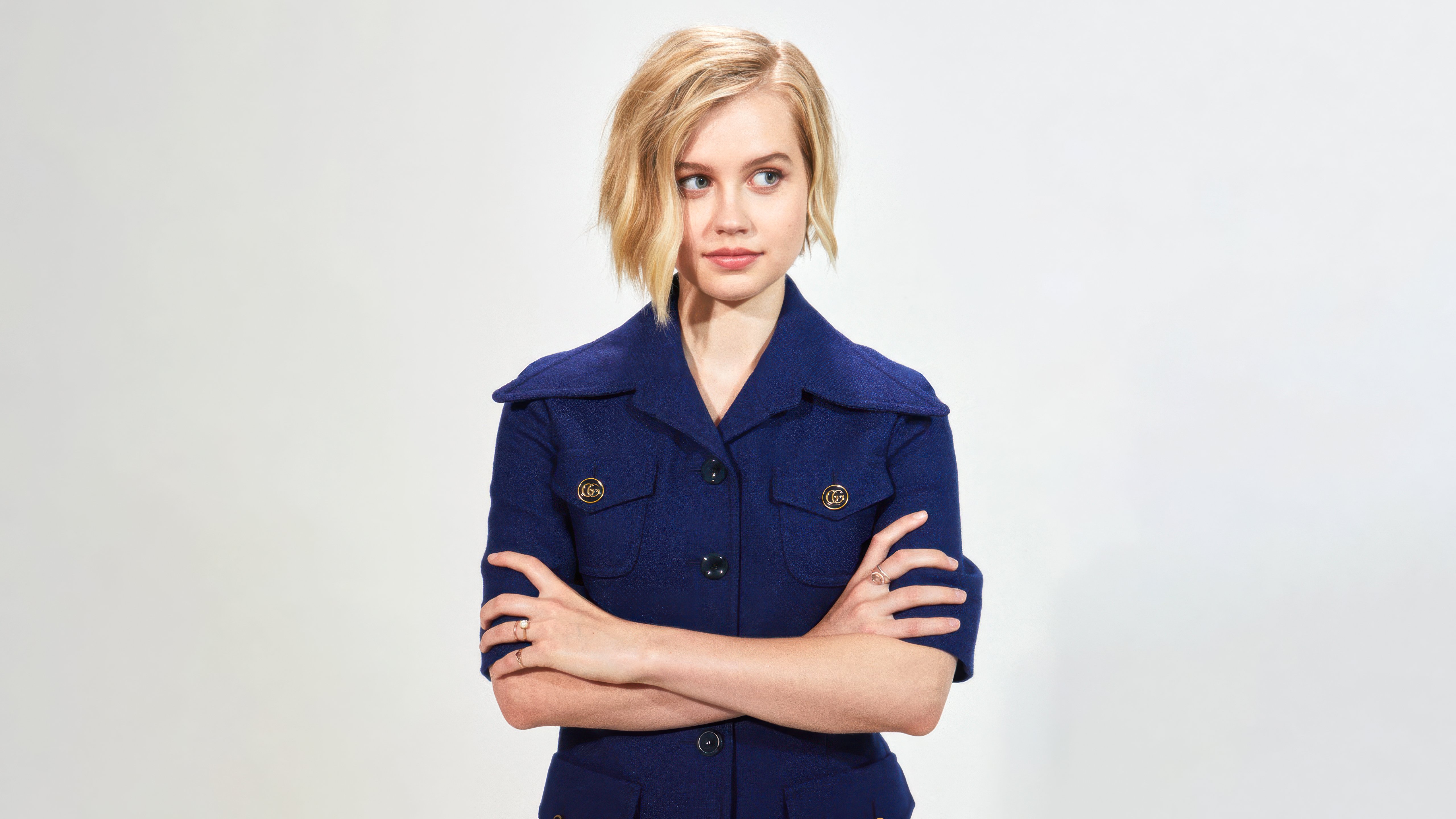 Angourie Rice: Poised in Blue 4K 5K Wallpaper