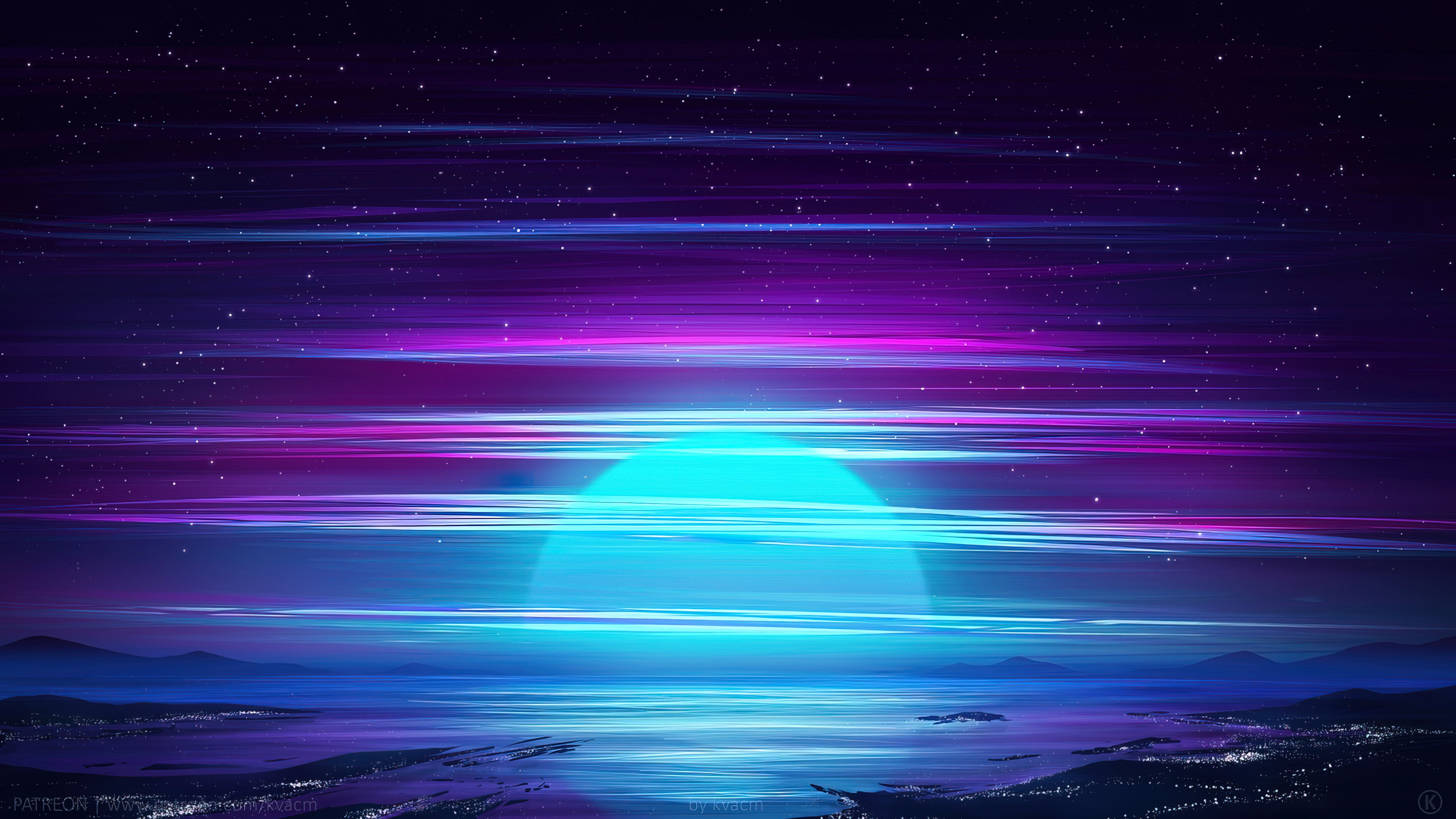 Midnight Vaporwave Sunset Horizon 4K Wallpaper