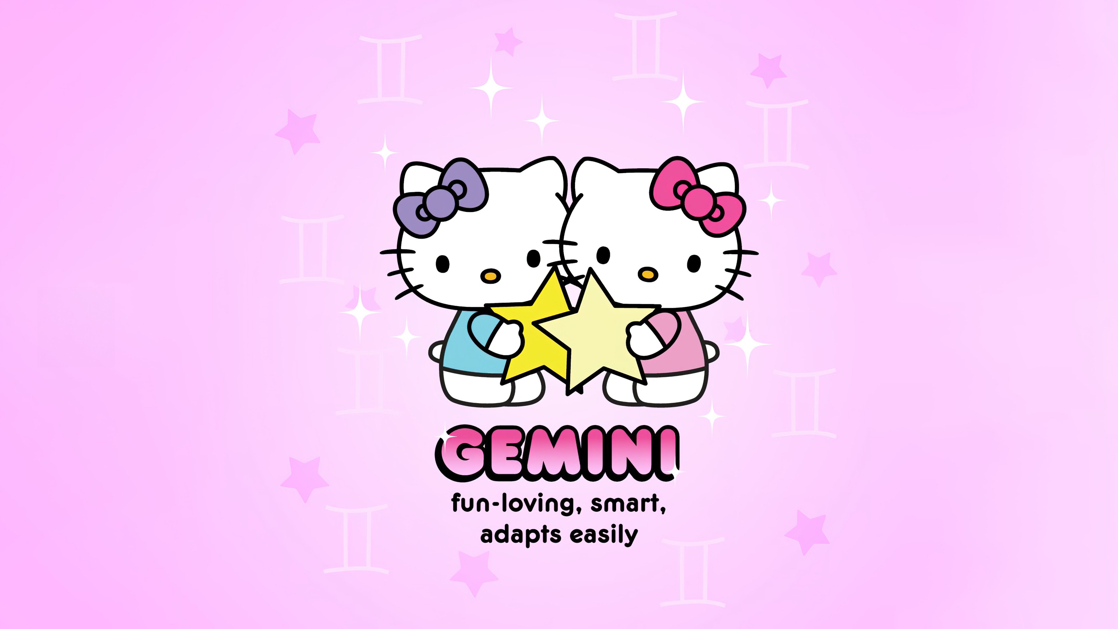 Gemini Kitty: Zodiac Cuties Unite 4K Wallpaper