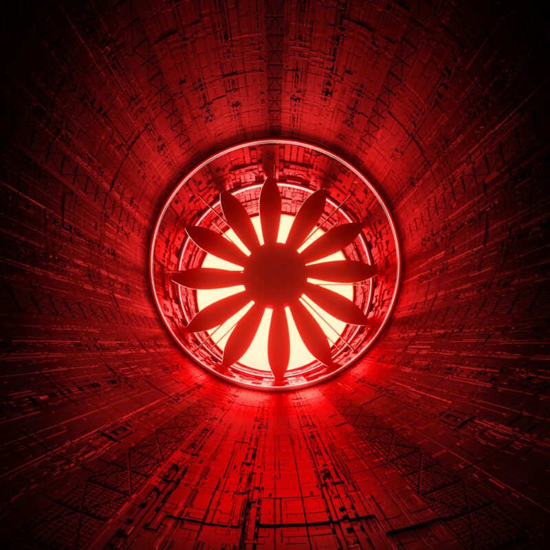 Glowing Exhaust Fan in Crimson Tunnel 4K Wallpaper