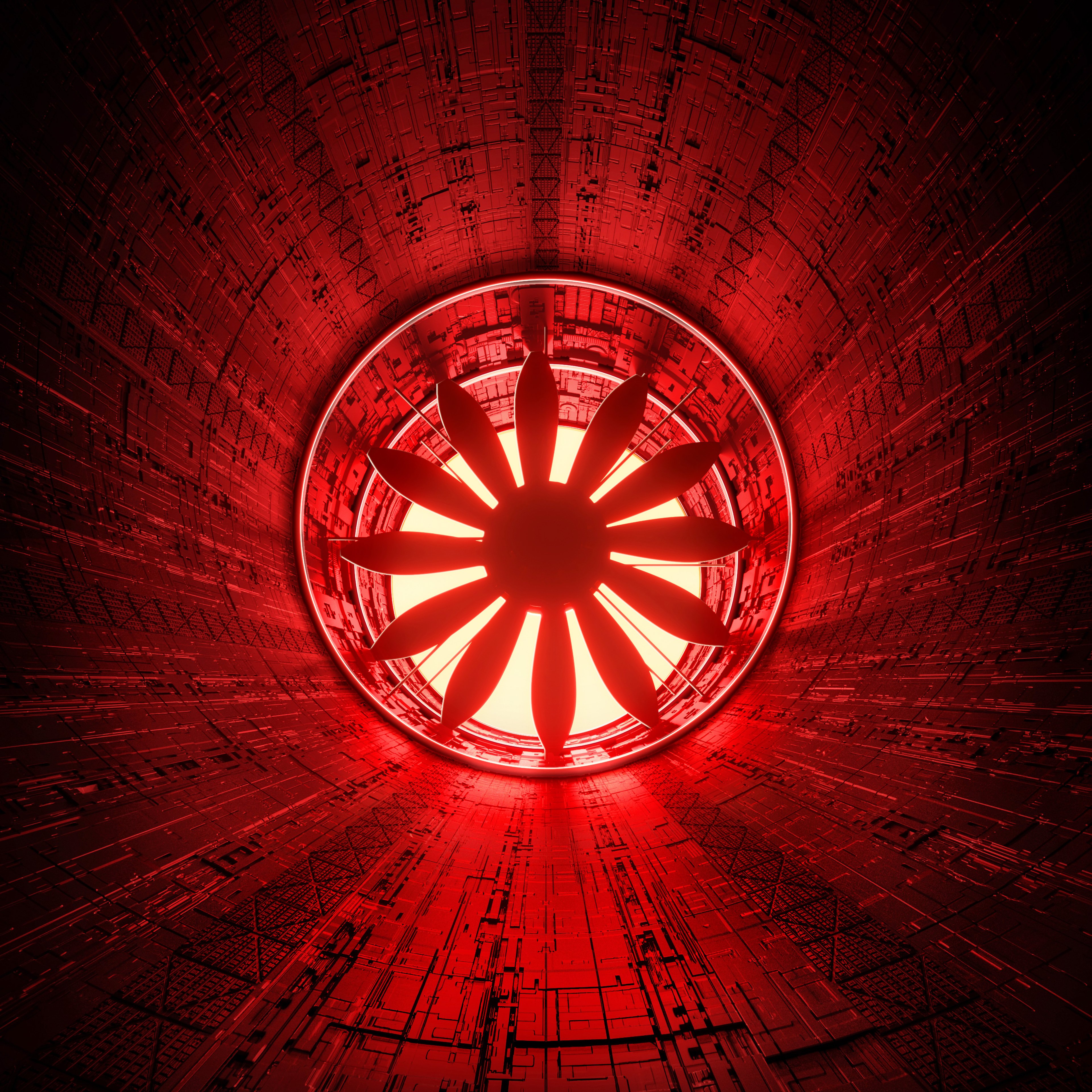 Glowing Exhaust Fan in Crimson Tunnel 4K Wallpaper