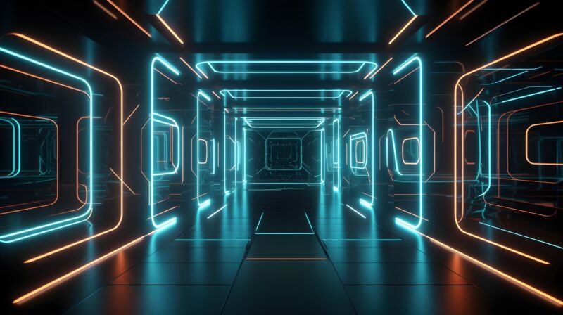 Neon Corridor: Digital Dreamscape 4K 5K Wallpaper