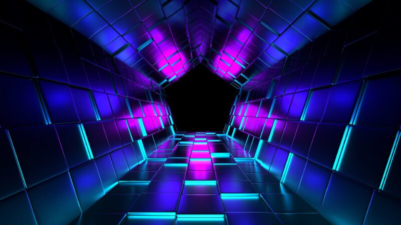 Pentagon Tunnel: Neon Geometric Voyage 4K Wallpaper