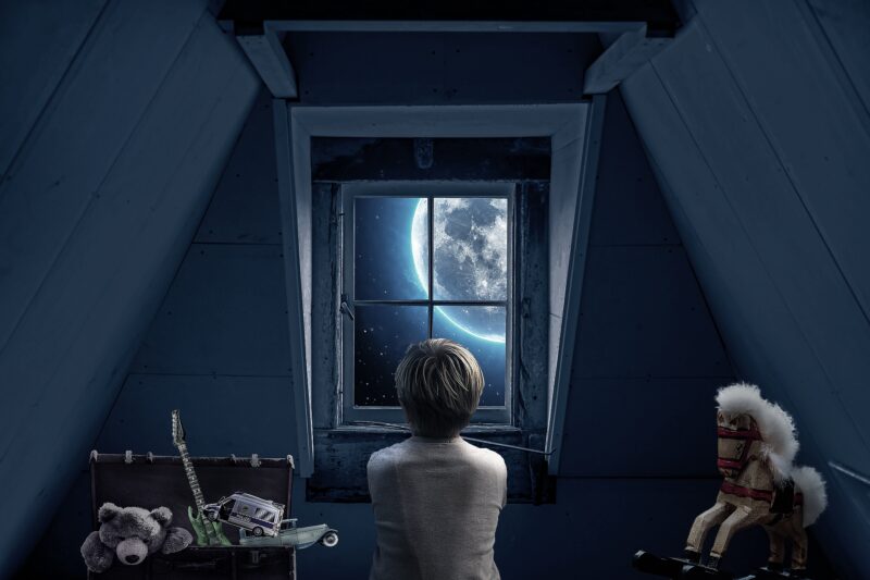 Moonlit Memories in the Attic 4K 5K Wallpaper