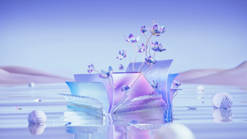 Blue Edge: Surreal Floral Dreamscape 4K Wallpaper